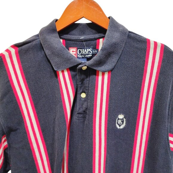 Chaps Ralph Lauren Vintage 90’s Vertical Striped Polo Shirt Size L Logo - Picture 11 of 14